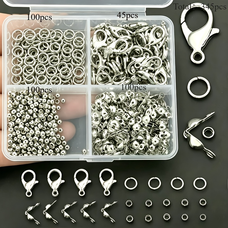 TEMU 345pcs Lobster Clasps/jump Rings/spacer Beads/clasp Set, Including 45 Lobster Clasps, 100 Jump Rings, 100 Spacer Beads, And 100 Clasps, Suitable