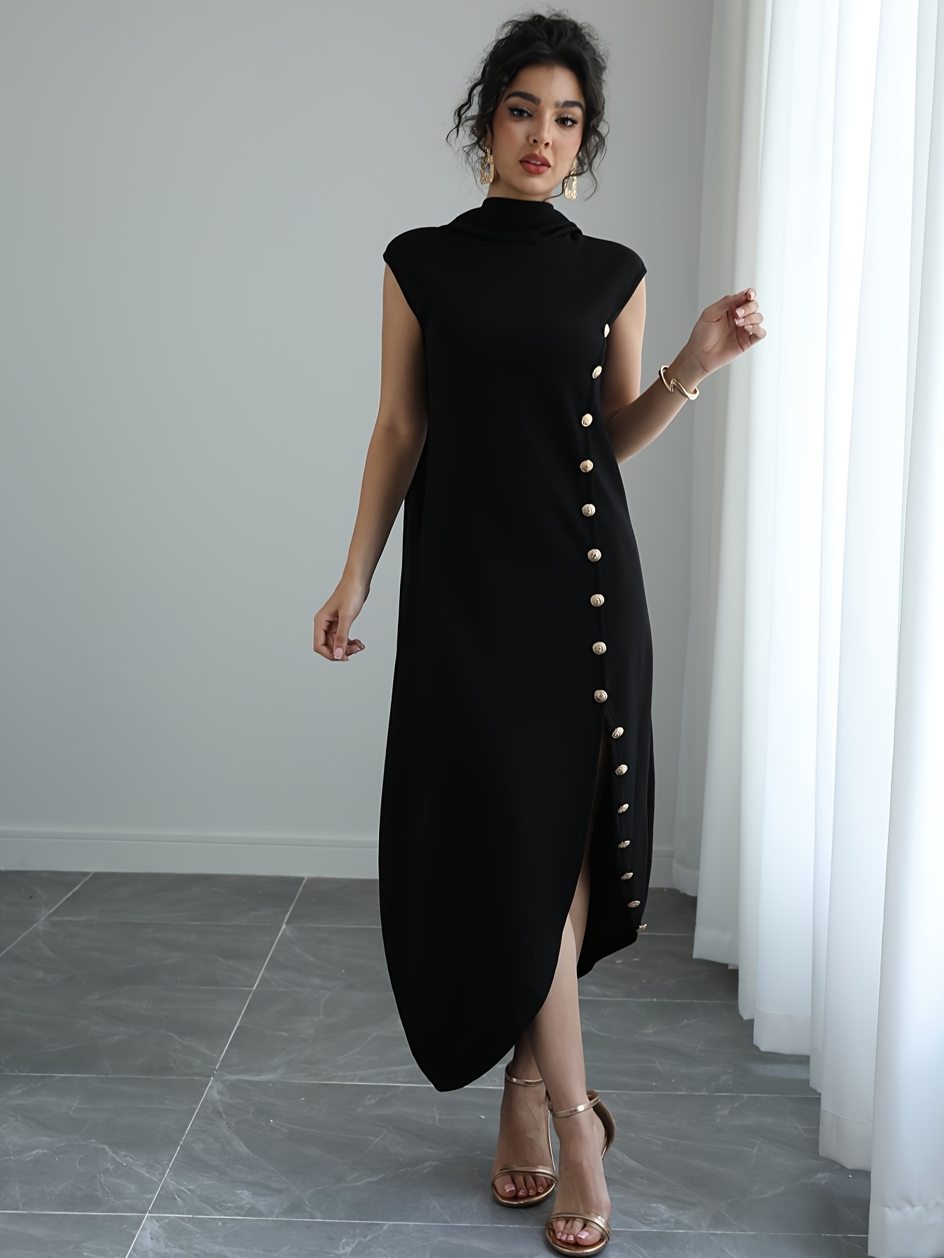 long dress with one shoulder Mademoiselle Elegant One Shoulder Feather Maxi Dress ‍ ️Mermaid Way, Black / L main image 1