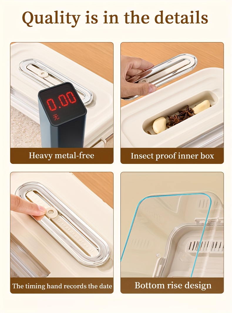 2 sizes airtight food storage containers set 5kg 11 02lb 10kg 22 05lb transparent plastic grain dispenser with measuring cup moisture proof and insect resistant for rice   flour pet food hand wash reusable square with magnetic closure for kitchen use Product details 11