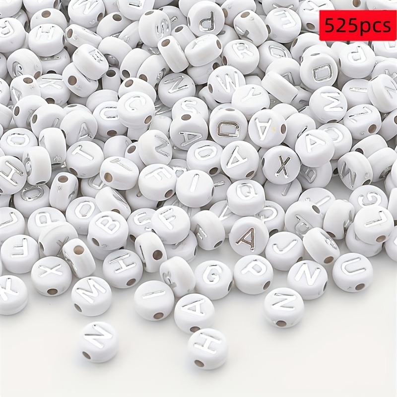 Image of 525pcs 4 X 7mm White Acrylic A-z Letter Bead Set, Necklace, Bracelet, Earring Making Material, Multifunctional Friendship Bead Decoration Bead