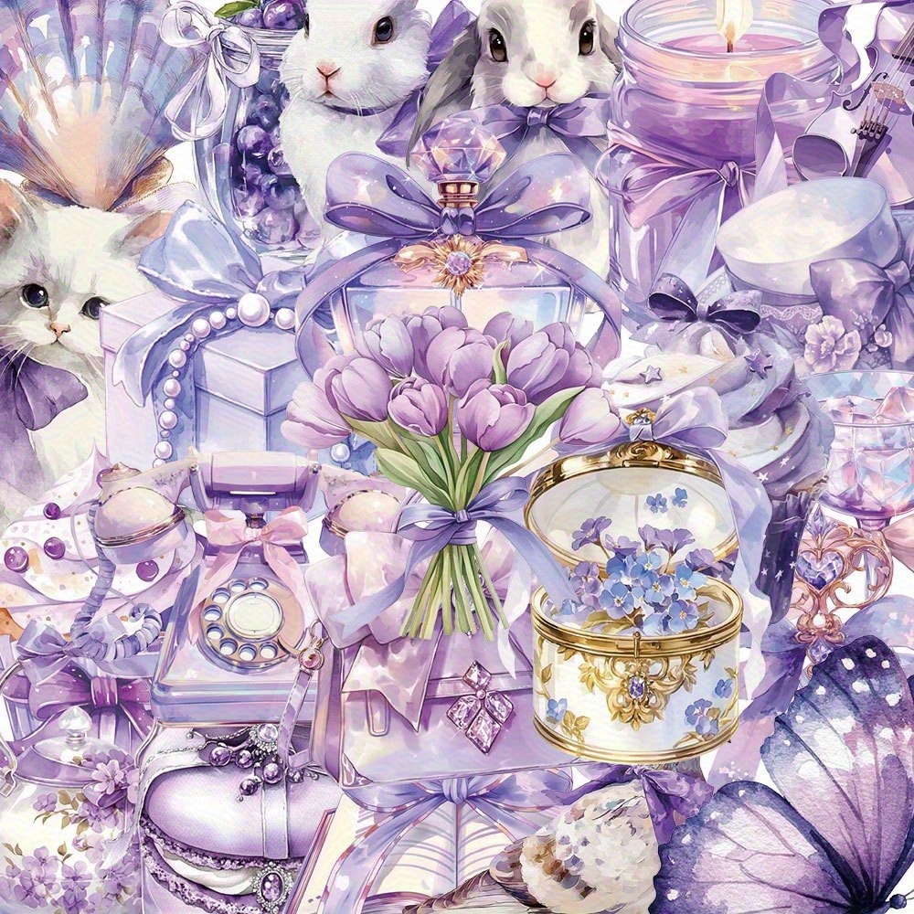 50 Purple Aesthetic Stickers For Gifts, Suitable For Journals, Phone Cases, Laptops, Guitars, And Decorations