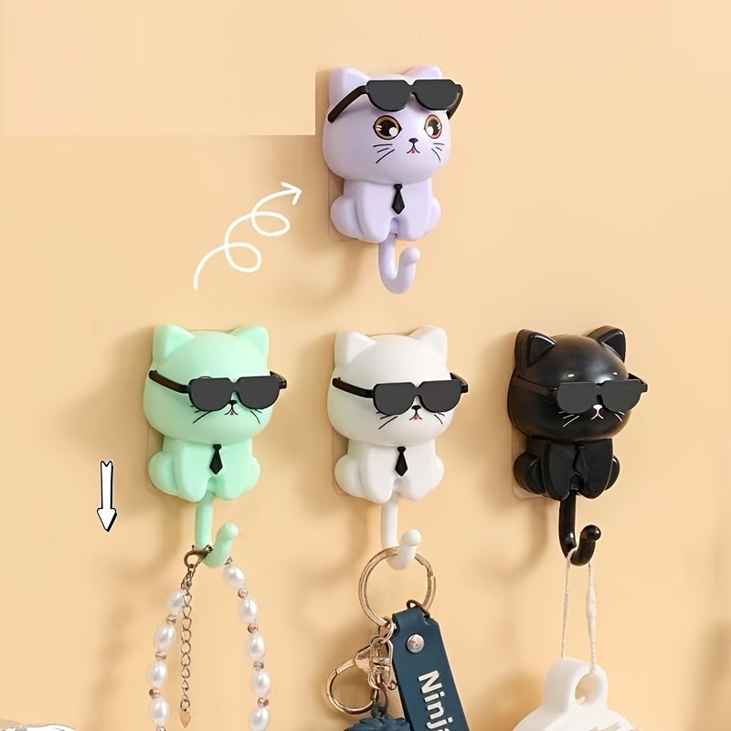 

2pcs Cute Keychain Hooks - Strong Adhesive, No-drill Wall Mount, Traceless & - Fashionable Plastic In , Light Purple, & Black With Stylish Accessories Display, Cat Accessories, Utility Hooks