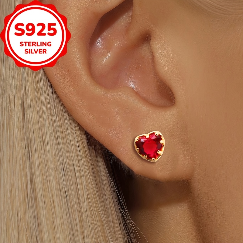 1 Pair S925 Sterling Silver Romantic Heart Earrings