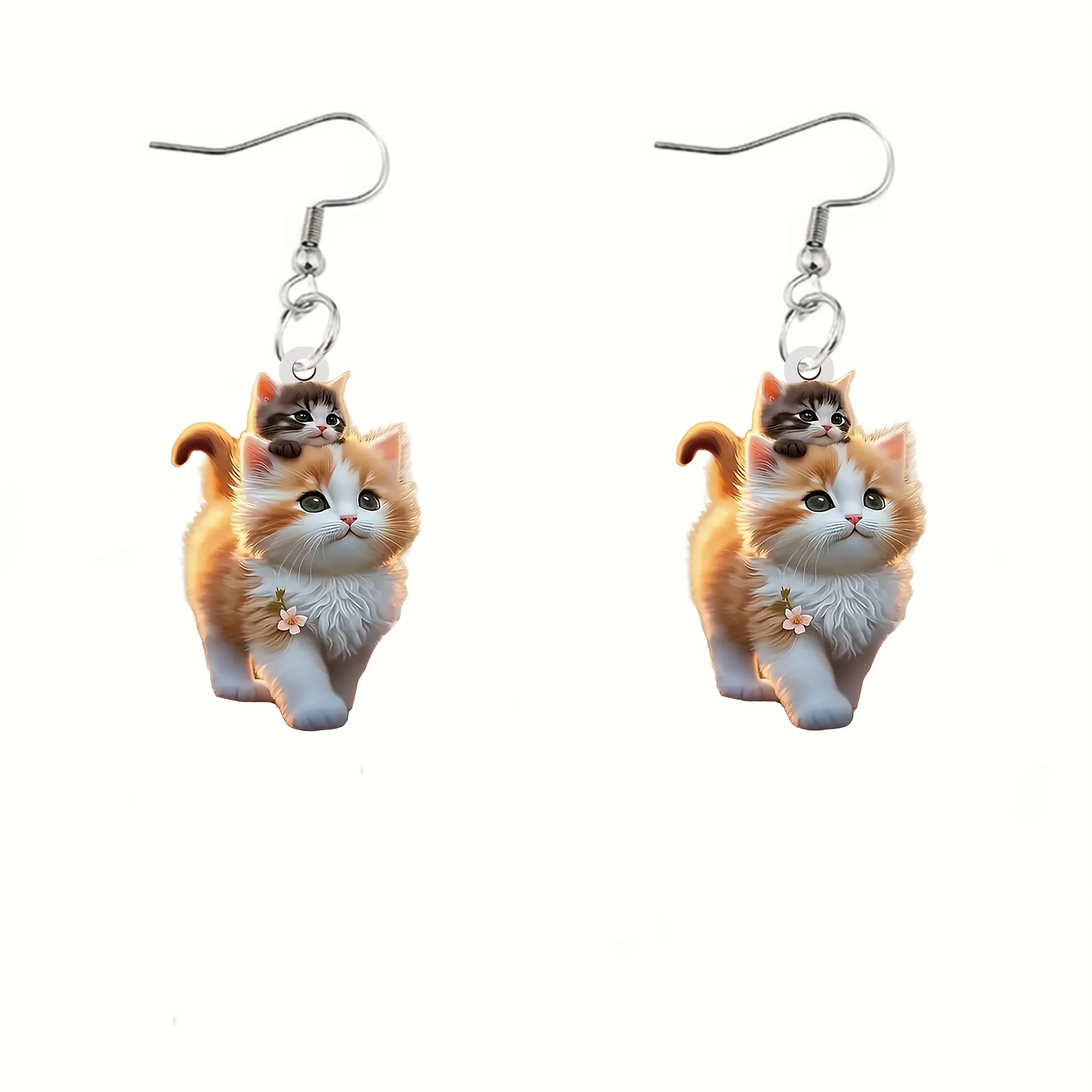 TEMU 1 Pair, Cute Cat Earrings Animal 2d Acrylic Personalized Fun Earrings Classic Elegant Temperament Daily Casual Female Gift Holiday Party Accessories Holiday Party Gifts