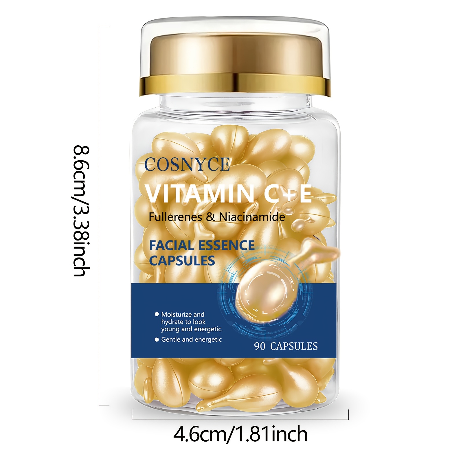 Cosnyce Vitamin C+E Capsules With Glycerin, Fullerenes & Niacinamide | Moisturizing Facial Essence For Sensitive Skin, Unscented, 90 Capsules - Image 6