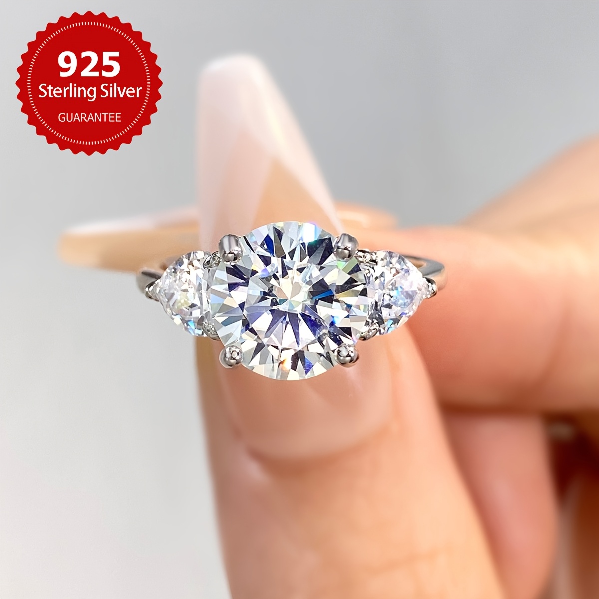 3ct Moissanite Solitaire Engagement Ring, Silver