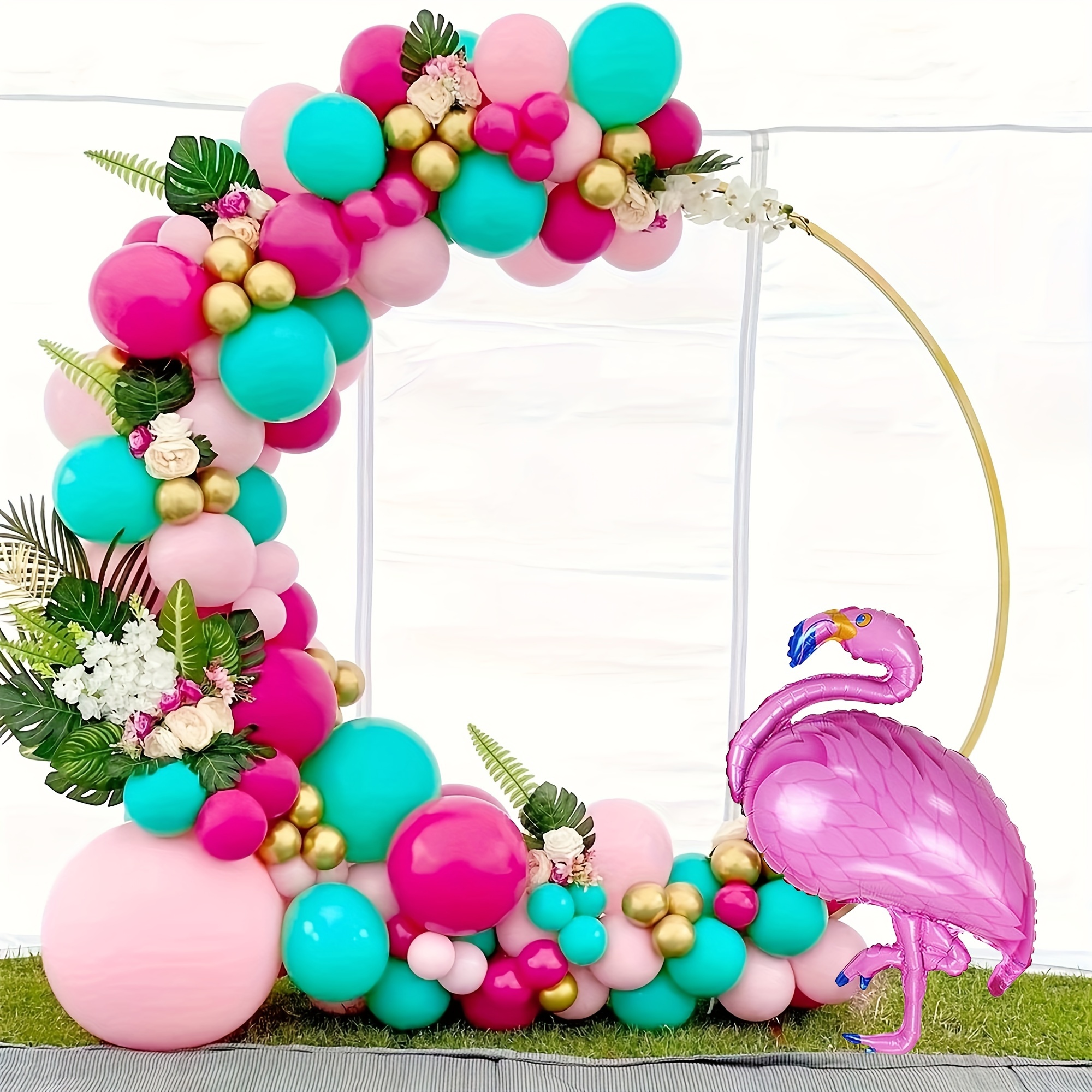 

99pcs Peach Latex Balloon Flamingo Tropical Balloon Garland Arch Set Simulation Turtle Back Leaf Rose Red Cyan Metal Golden Balloons For Hawaiian Wildlife Birthday Party Bridal Shower Wedding