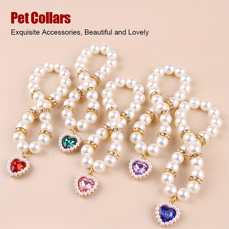 pet pearl necklace abs pearl pet collar heart shaped pendant necklace for cats and dogs fashionable pet additions Product details 3