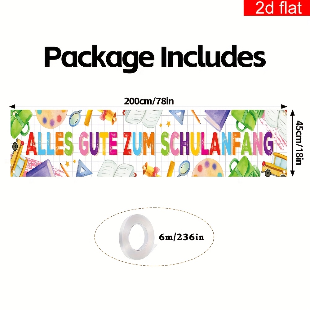 E-shop 2D Flachbanner, 1 Stück „Willkommen Zurück in der Schule“ Garten-Schild, Polyester, Erster Schultag Klassenzimmer-Gebäude Hintergrund Deko für