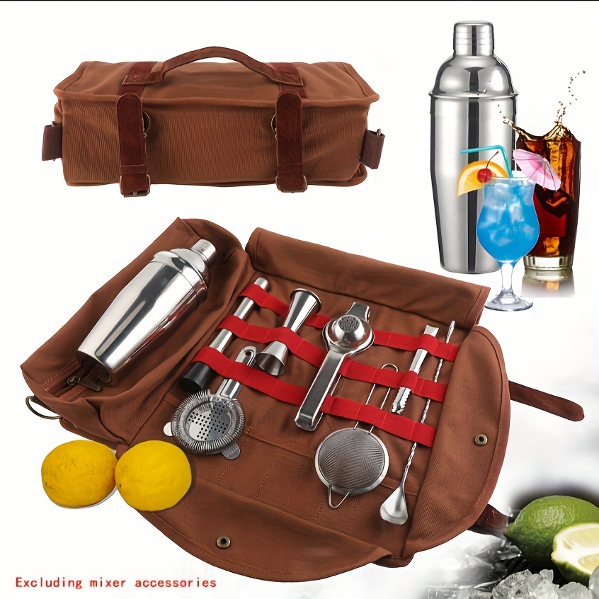 Barman accessories Portable cocktail shaker set with PU bag boston