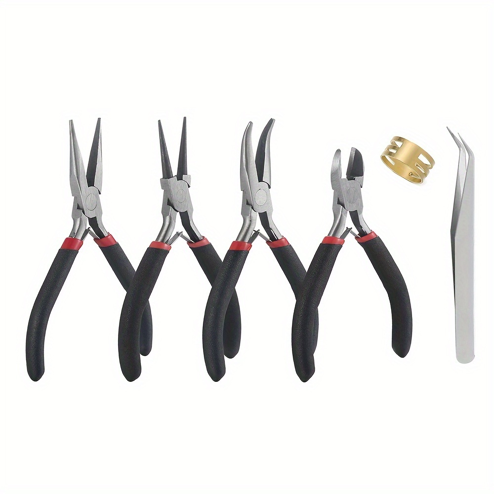 TEMU 6pcs Jewelry Making Pliers Set - Round Nose, Needle Chain, Wire Cutting & Tweezers With Open Rings For Diy Crafting And Repair