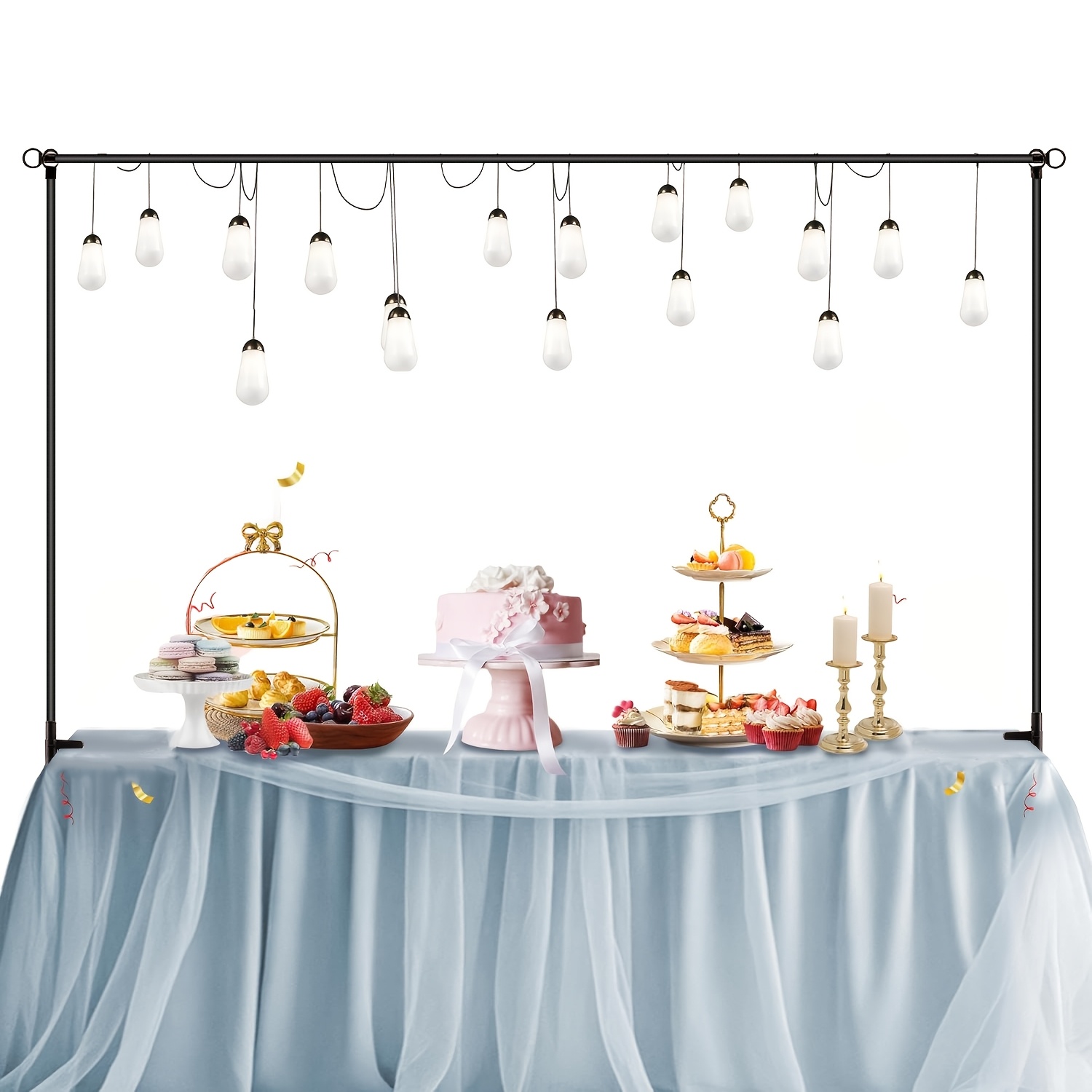 Over The Table Rod Stand With Clamps Adjustable 37.4 Inch Tall 94.5 Inch Length Black Metal Balloon Table Arch Hanging For Wedding Birthday Party Halloween Christmas Decoration
