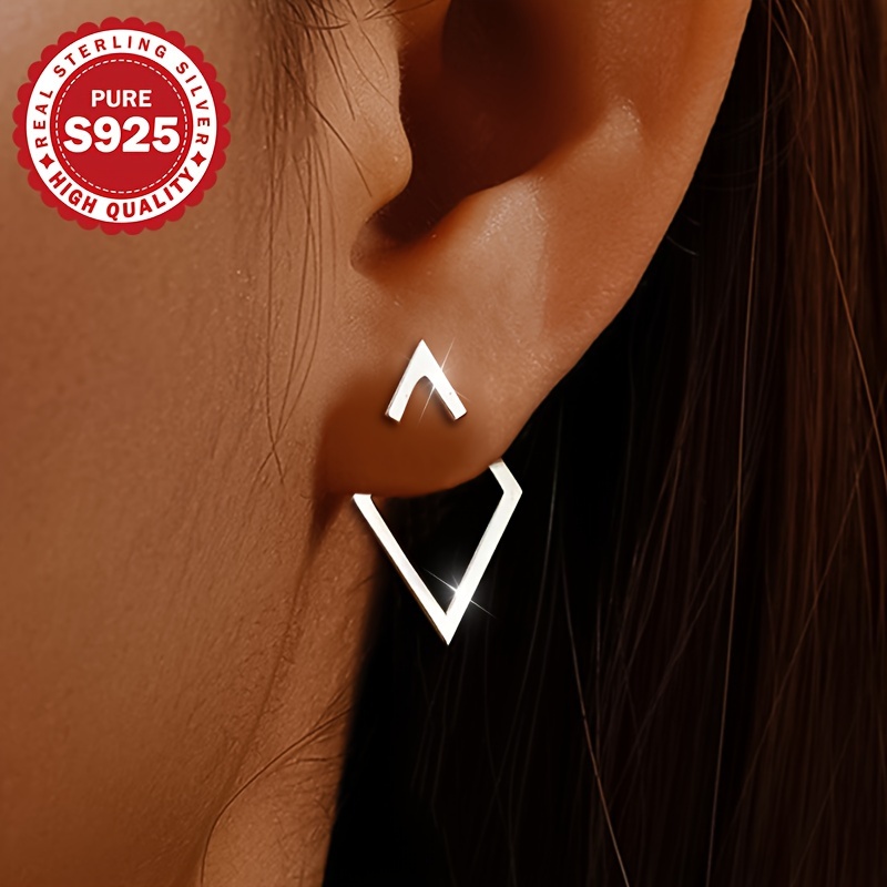 

1 Pair Diamond-shaped Stud Earrings, S925 Sterling Silver, Dual Wear Design, Luxurious Geometric Open Design, Versatile For Daily & Vacation Wear, Hypoallergenic 2.5g, Fashion Jewelry For Women