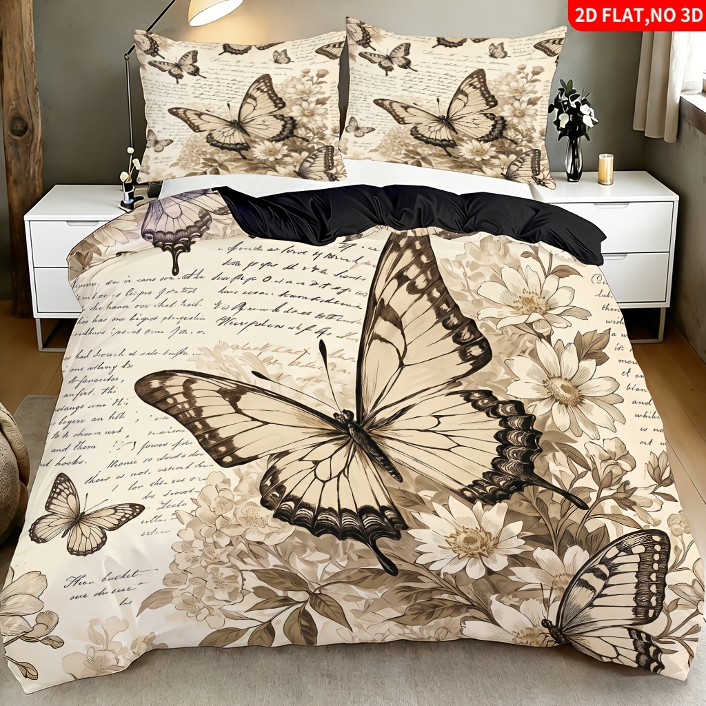 TEMU 2/3pcs Vintage Paper Print 3pcs Bedding,(1 Duvet Cover And 1/2 Pillowcases,no Filler),queen/full Size/single Bed,ideal For Family Use In
