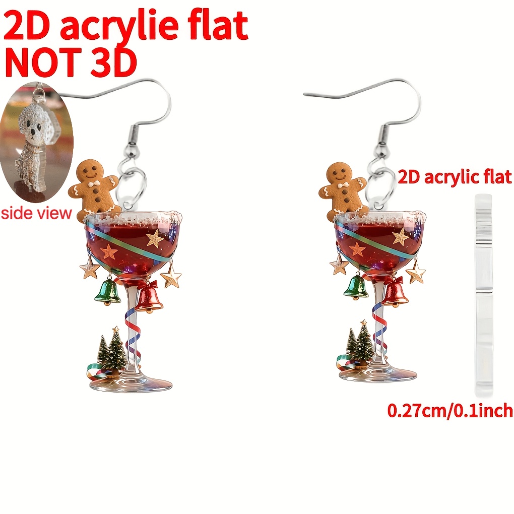 TEMU [2D ] 1 Par, Navidad, 1 Par de Aretes Novedosos, Nuevos Aretes Planos Acrílicos 2D, Lindo Diseño de Vaso , Joyería de Oídos de Moda Novedosa,