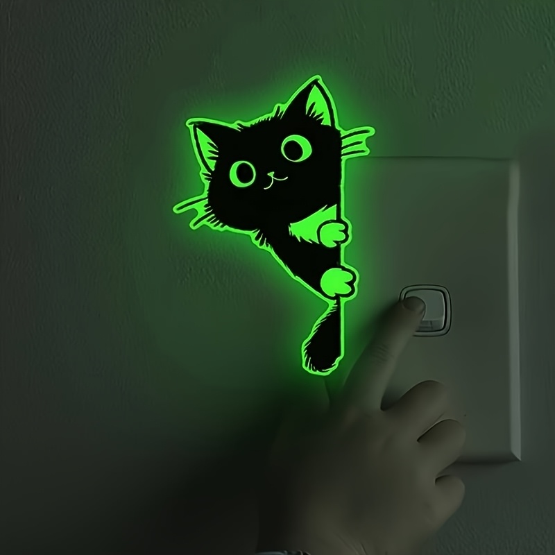 TEMU 1pc -in-the-dark Probe Little Black Cat Wall Sticker, For Decorating Entrance Hall Bedroom Room Shop, Vinyl Material Self-adhesive 2d Flat