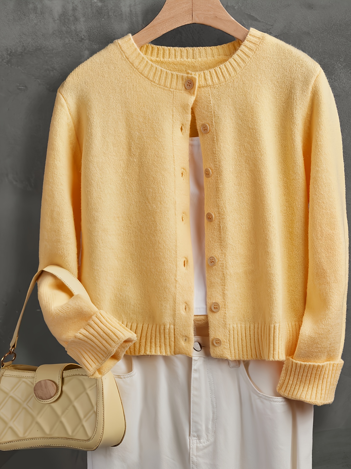 zd0314107 button front cardigan sweater solid - Temu