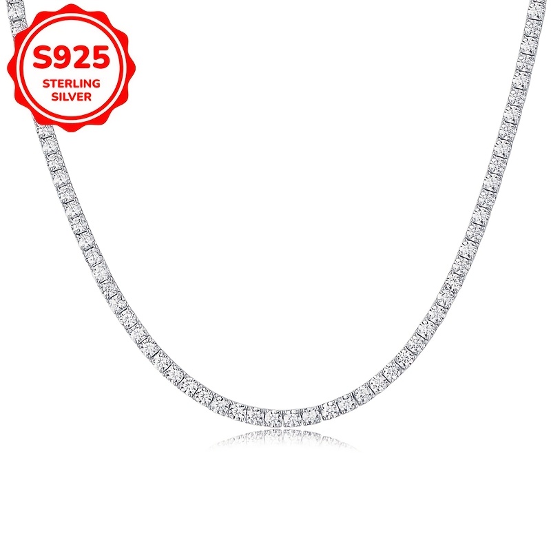 TEMU Elegant 925 Sterling Silvery Choker Necklace With Sparkling Cubic Zirconia - Parties & Gifts, Wear