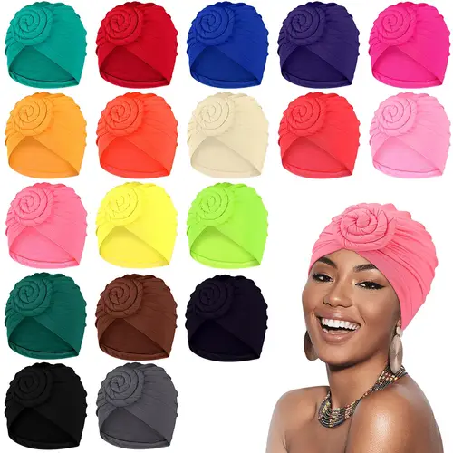 18pcs vibrant pre tied turban hats for women elastic lightweight african bonnet sleep caps with floral knot soft polyester hair wraps in assorted colors for comfortable wear