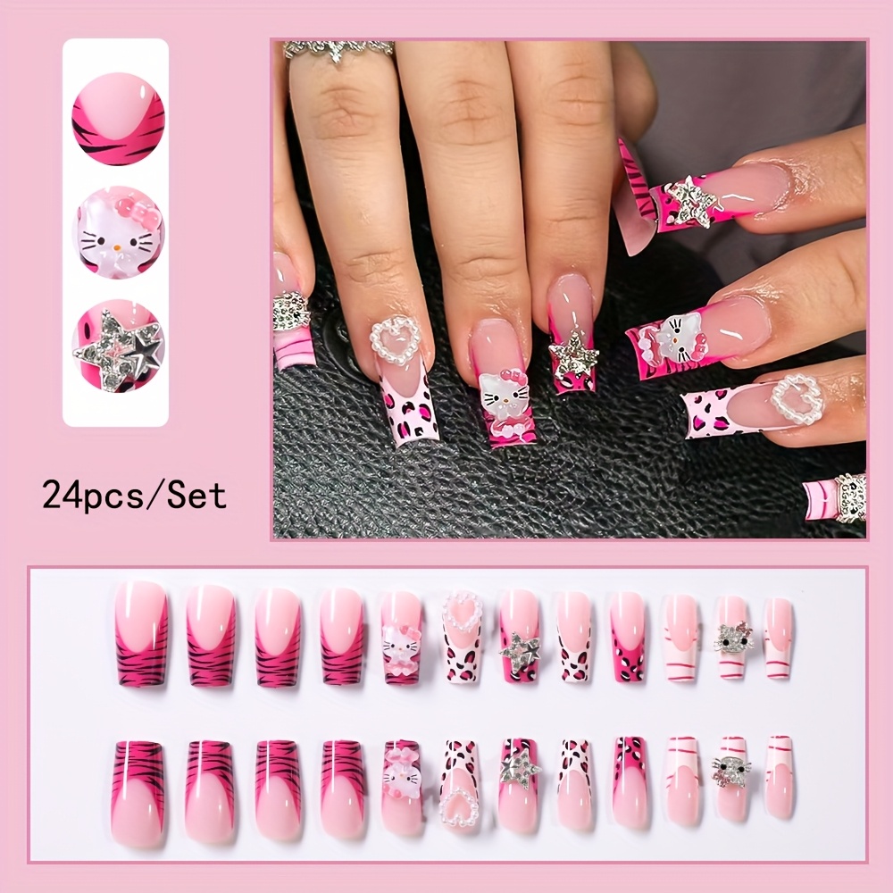 Image of 24pcs 3d Hellokitty Duckbill Shape Press-on Nails- Full Covered Nail Art Additions For Beauty & Personal Care, Perfect For Party, Dance, Casual, Office Wear, Suitable For Women And