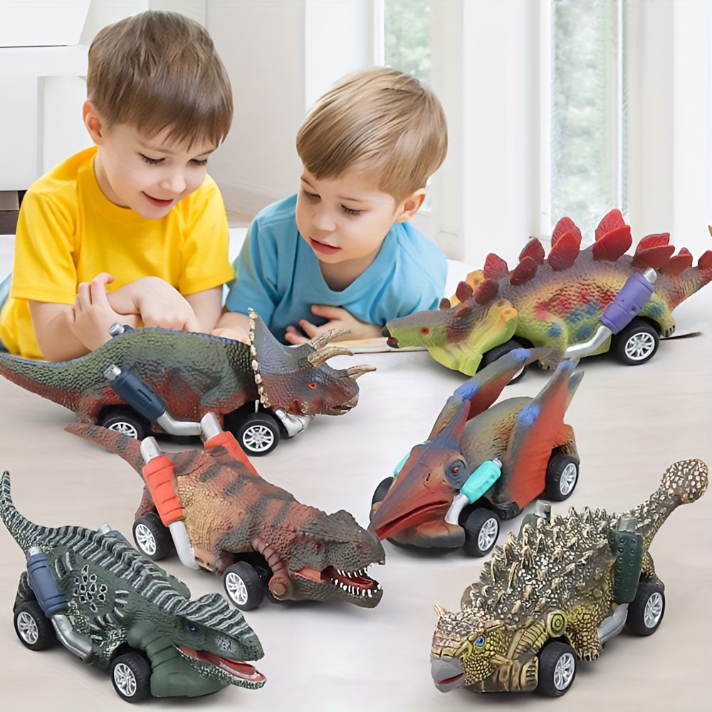 

6-pack Dinosaur Pull-back Toy Cars Set, Interactive Game, Manual Dinosaur Vehicle Playset, Ideal Halloween/christmas Gift, Non-battery Abs Plastic, For 3-6