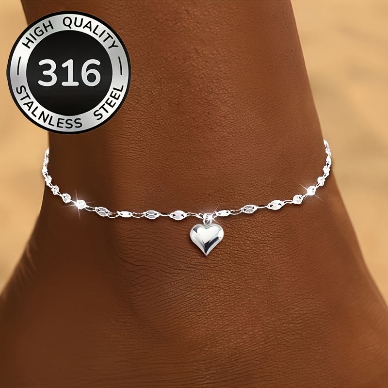E-shop Eine Damen-Fußkette, 316 Edelstahl Herz-Fußkette, Silberne Elegante Ausstrahlung, Luxuriöse Leuchtende Oberfläche, Geeignet für den