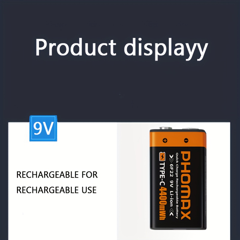   9в 4400мач литий-ионная батарея тип-c аккумулятор 6f22 для мультиметров, детекторов дыма, пультов управления и водяных бойлеров. для зарядки используйте кабель type-c Детали 0