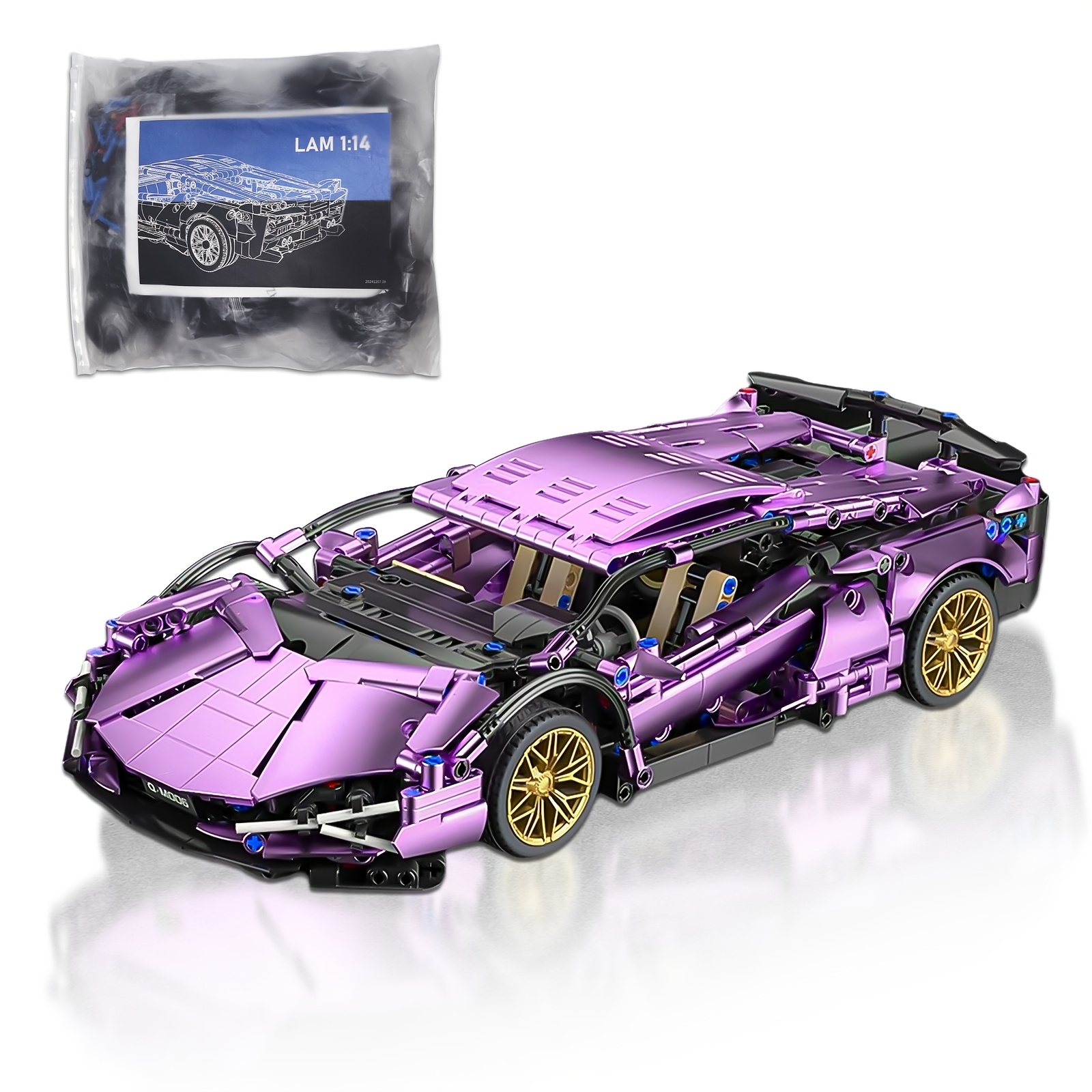 1211pcs Purple Super Sports Car Building Blocks, Stem Model, Collectible Desktop Ornament, Premium Holiday Birthday Gift