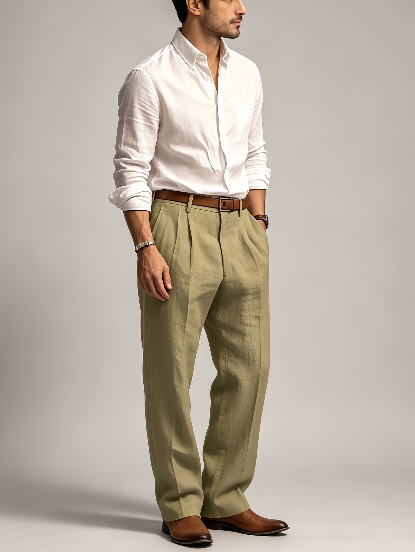 Old Money Outfits Rayon Linen Trousers for Men, Loose Straight Cut Commuter Business Casual Long Pants, Spring Summer Thin Double Pleat Front Pocket Dress Trousers, Casual