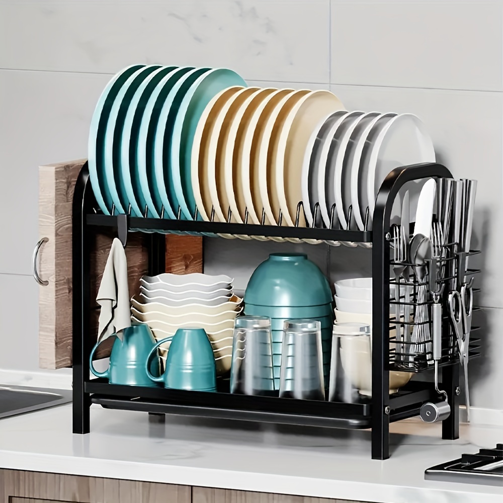 TEMU Space-saving Metal Kitchen Organizer - Dish Rack With Utensil Holder, & Cutting Board Holder For Countertop Storage