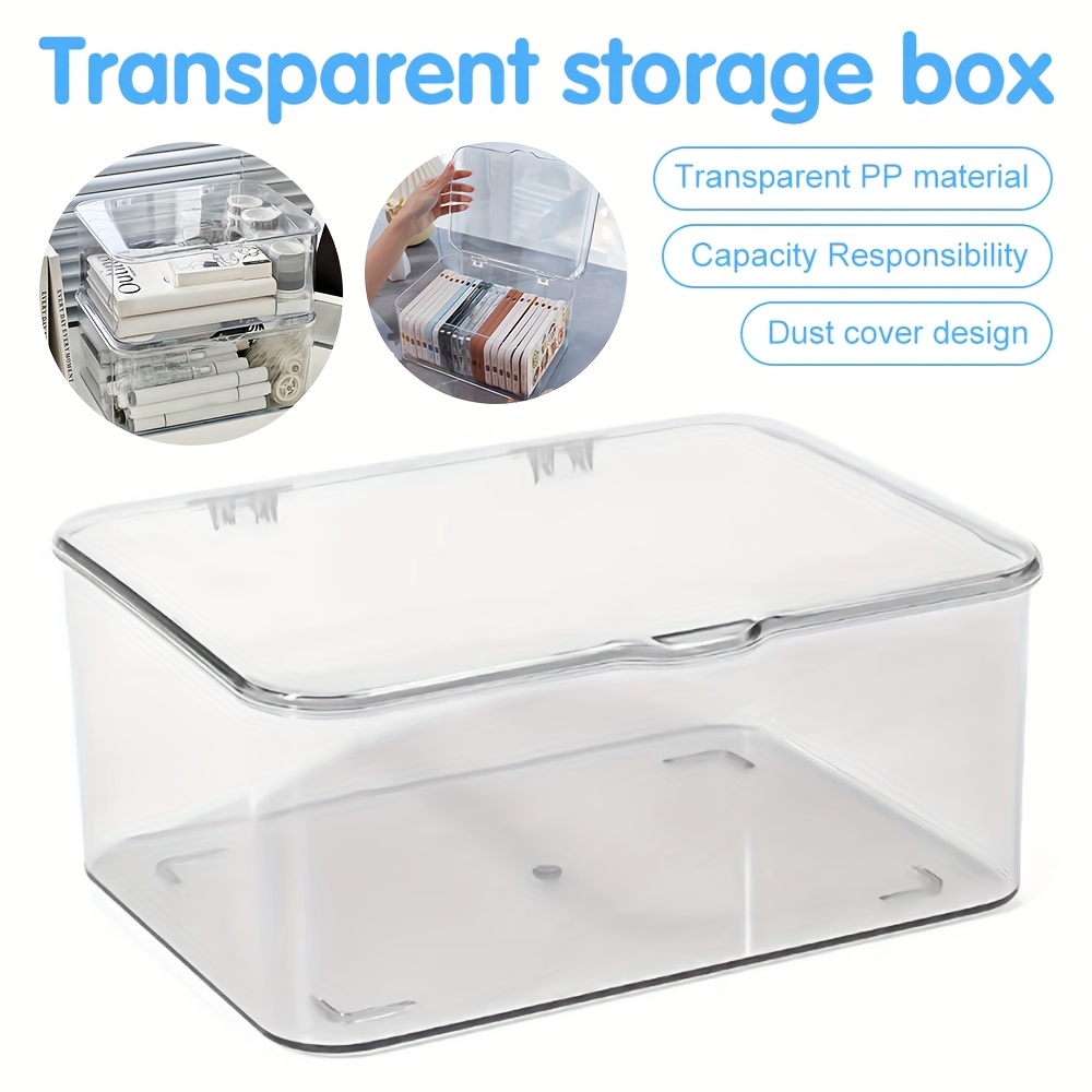 TEMU Acrylic Clear Smartphone Case Holder, Desktop Storage Box With Lid For Home Office Accessories Organizer, Storage Bins For , Desk & Drawer