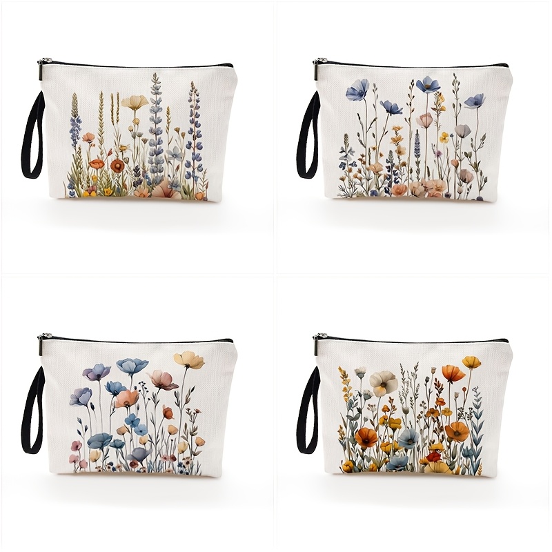 TEMU 4pcs Floral Makeup Bag Set For Women - Fashionable Polyester Cosmetic Pouch With Vibrant Mixed , Ideal For Travel, Vacation, And Daily Use,