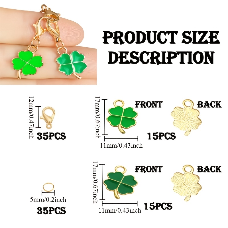 Image of Clover Diy Keychain Set, Includes 30pcs , 35pcs Lobster Clasps, And 35pcs Split Rings. Clover Themed, For Diy Handmade Keychains, Diy Car Pendants, New Year Gifts, Valentine's Day Gifts, Easter Gifts