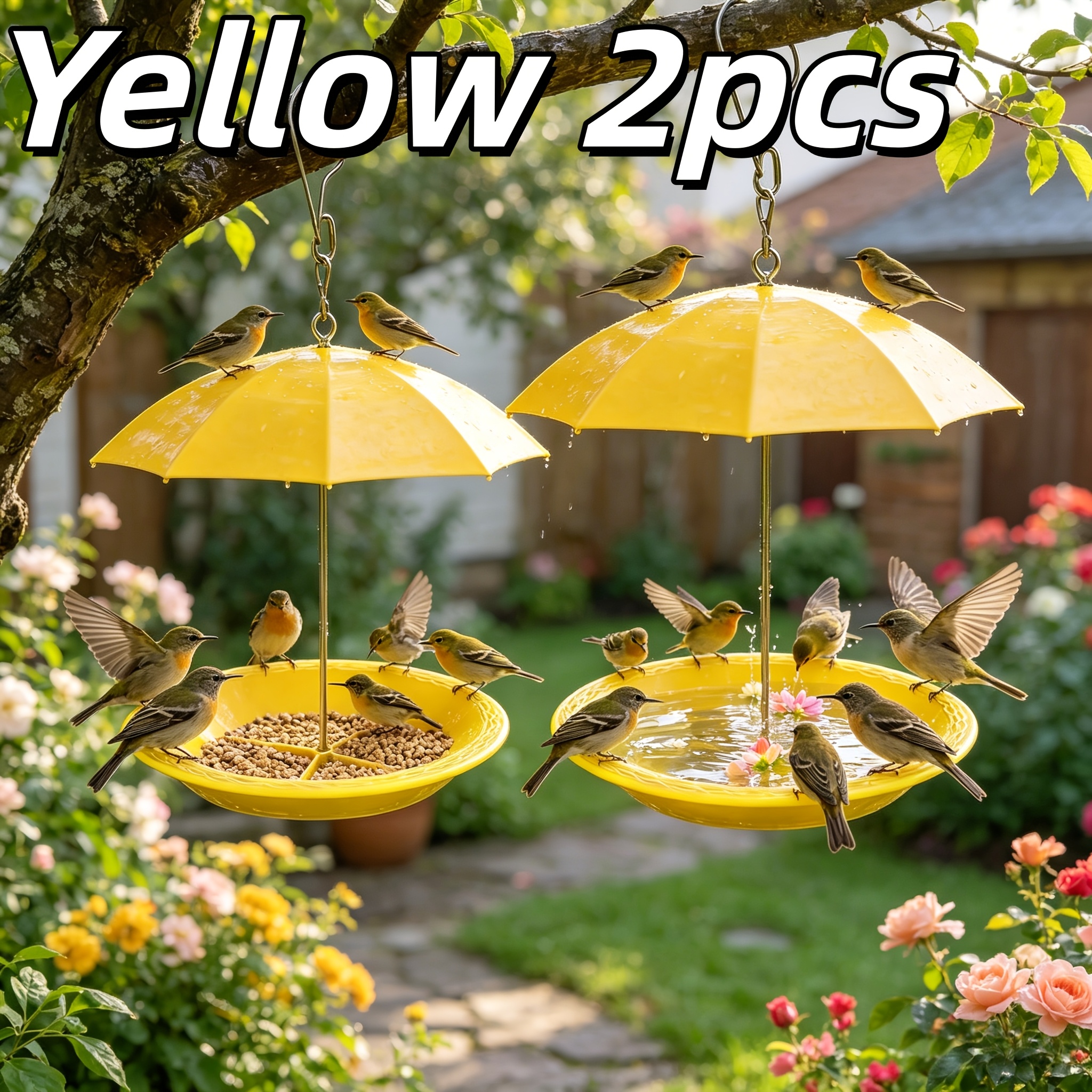 Temu – TEMU 2 Sets Of Optional Hanging Bird Feeders, Courtyard Bird Splash Feeding Bowls, Bird Feeders, Suitable As Gifts For Bird Enthusiasts, Natural