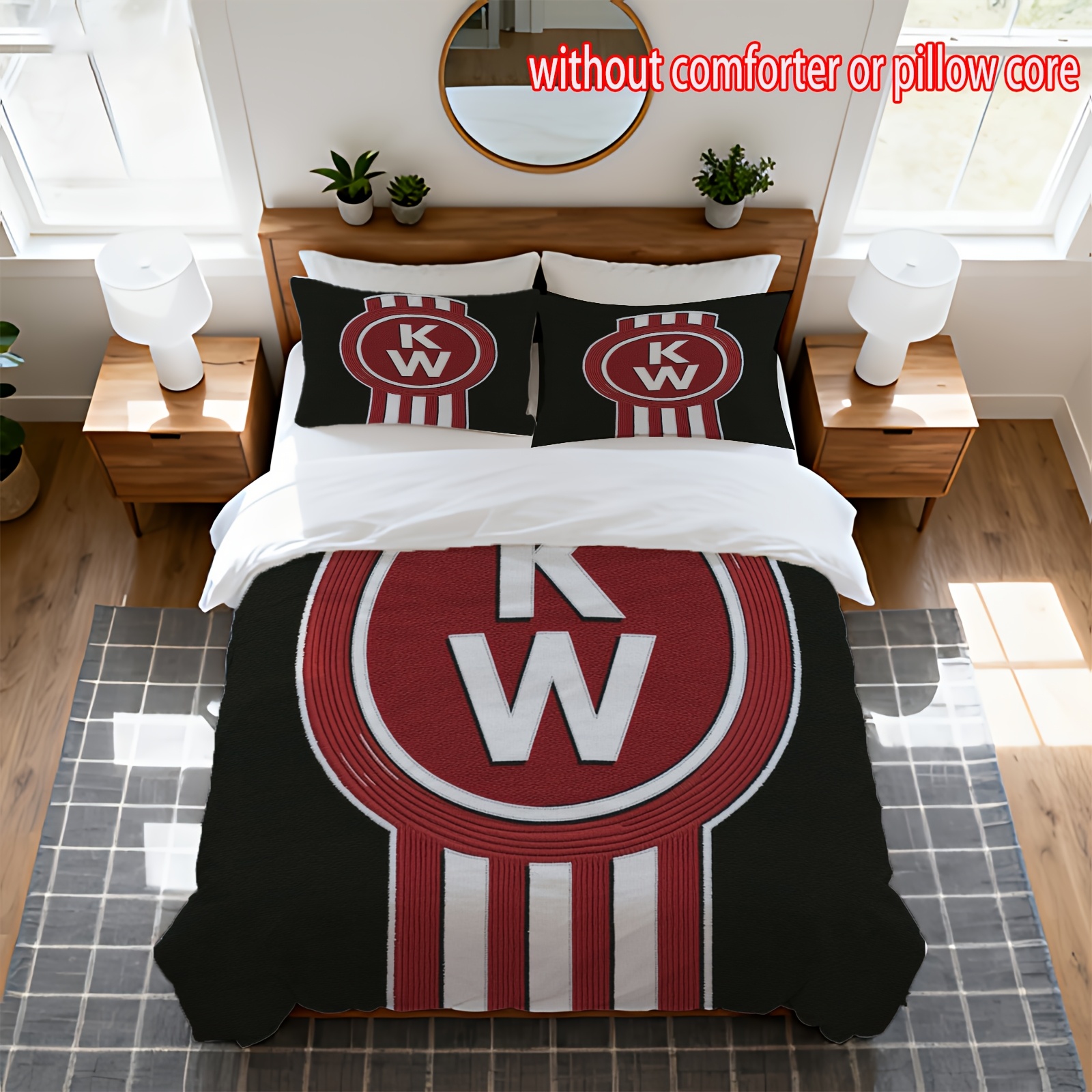 TEMU This High-end Digital Printed Duvet Cover Set, Which Includes A Duvet Cover And Pillowcases, Features A Vintage Badge Design. Showcases A Circle