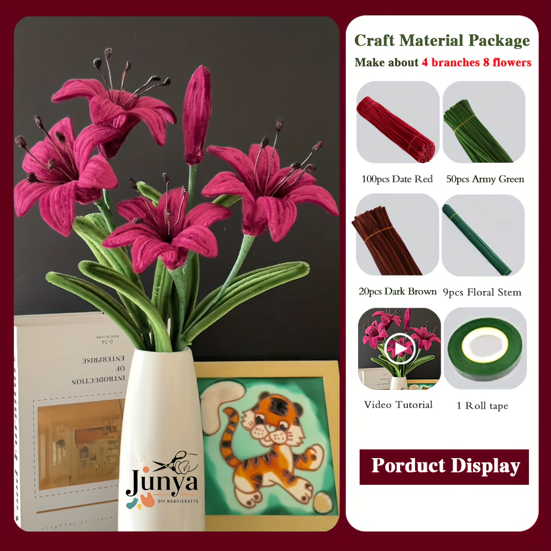 180pcs For Upgrade Date Pipe Cleaner Bouquet Set With 170 Pipe Cleaners, 9pcs Floral Stem, 1 Tape - Upgraded Craft Kit For Mother's Day, Graduation, Home Decorations, And Holiday Gifts
