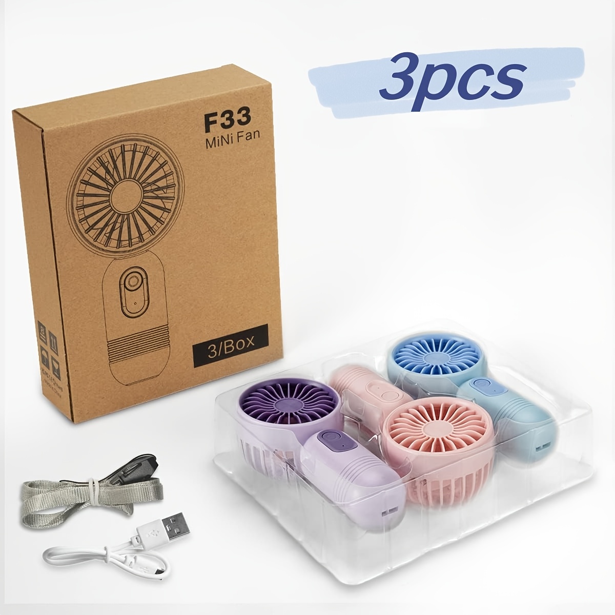 TEMU 3-pack Portable Mini Fan Handheld Personal Small Fan With 3-speed For Travel, Rechargeable Portable Fan, Long-lasting Rechargeable Fan,