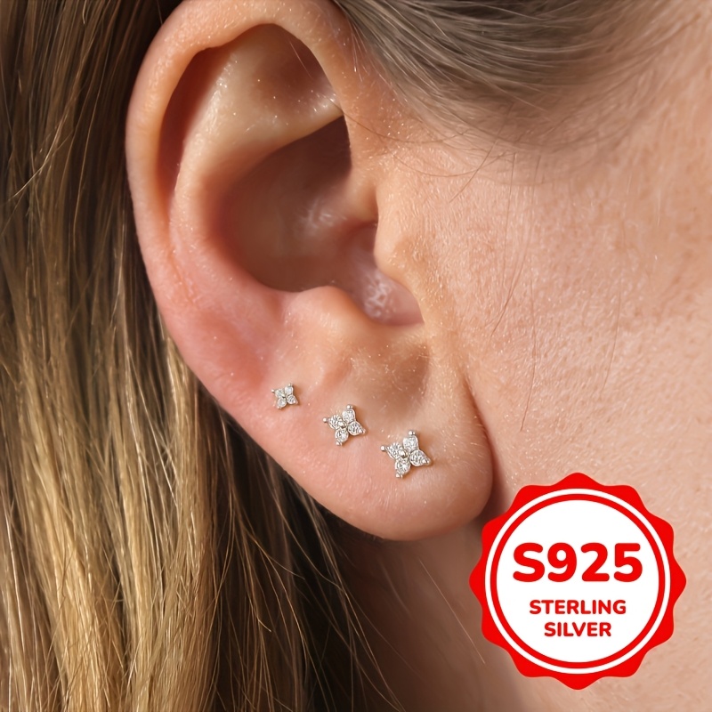 925 Sterling Silver Flower Drop Earrings with Cubic Zirconia