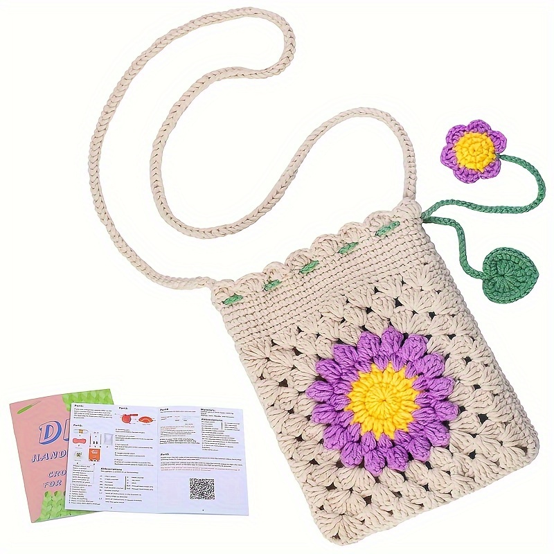 

Purple Sunflower Crochet Phone Bag Kit - Includes Yarn, Hooks & Easy-to-follow Instructions