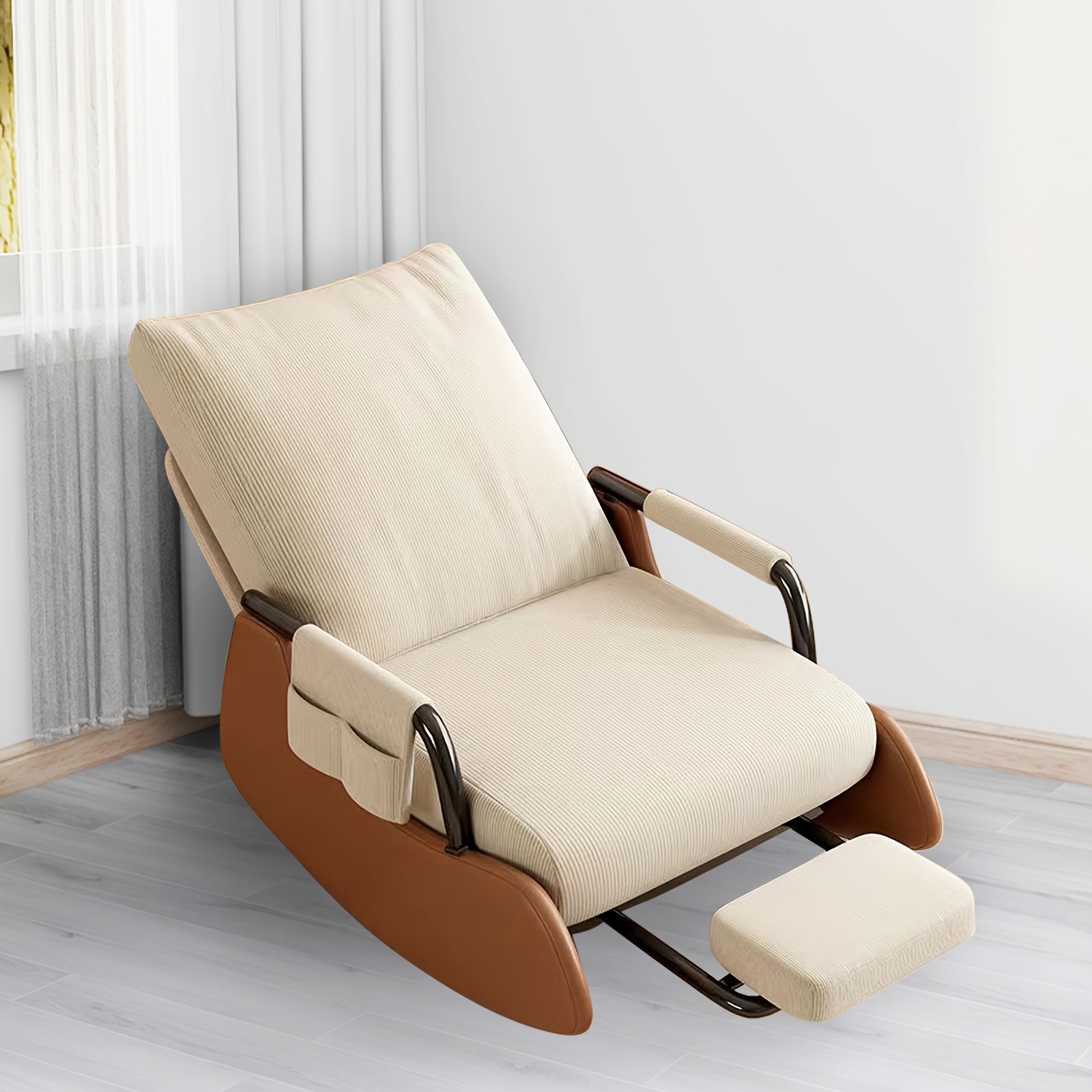 Image of A Modern Minimalist Rocking Chair With A Reclining Chair, Featuring An Extendable Footrest, Suitable For Living Room Or Balcony, A Single Leisure Chair