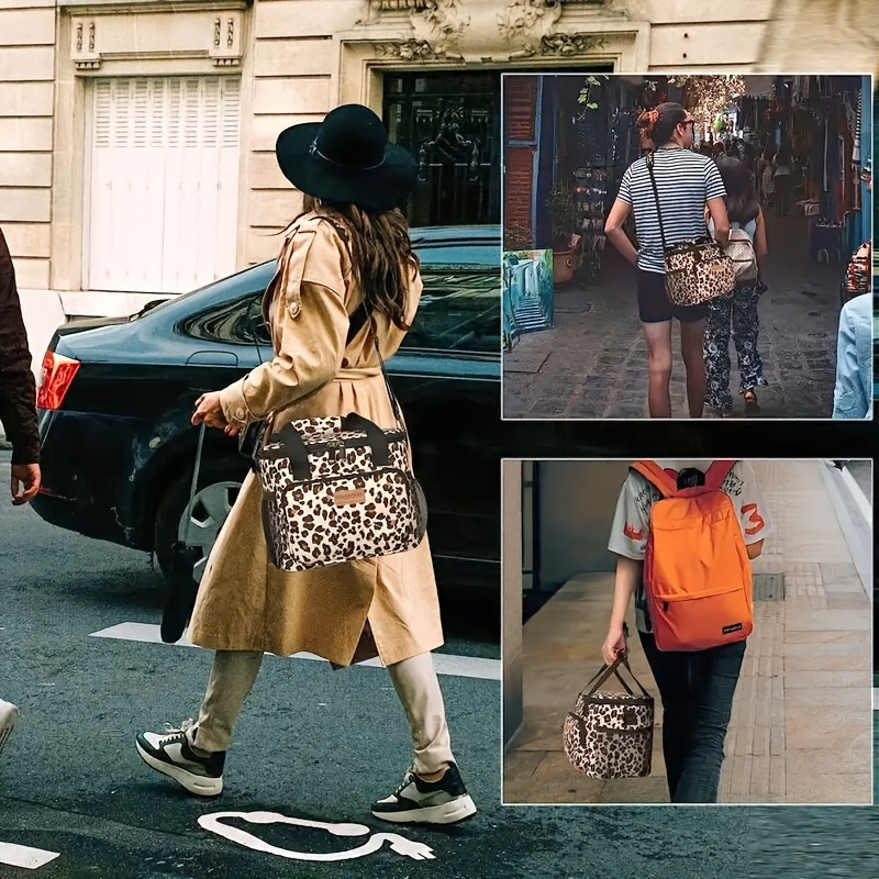 [Insulated Cooler Bag] 15-Liter Large Capacity Leopard Print Insulated Cooler Bag - Non-Food Contact, Durable Polyester with Multiple Compartments, Ideal for Outdoor Travel, Picnics, and Festivals, Picnic Essentials | Stylish Insulated Bag | Secure Zipper Closure, Cooler for Camping