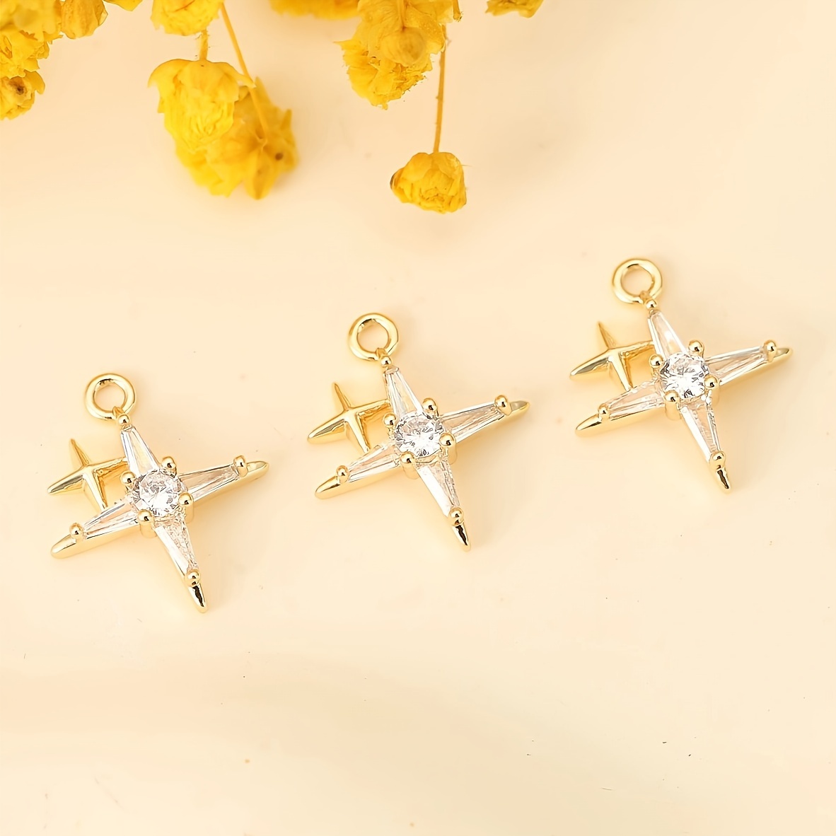 TEMU 3pcs Set, European And American Fashionable Minimalist Versatile Diy Small Pendant Accessories, Exquisite Copper Pendant With And Inlay, Single