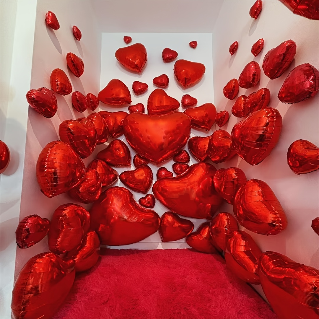 

30pcs Red Heart-shaped Aluminum Film Balloons - Love Backdrop For Wedding, Birthday, Shower, Day & Valentine's Day Party Decorations