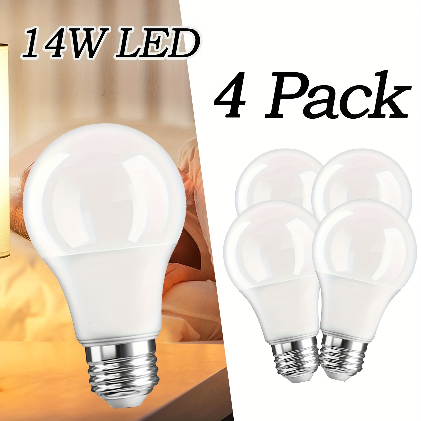 TEMU 24 Pack/10 Pack/6 Pack/4 Pack Led Light Bulbs E26 Standard Edison Light Bulbs, 14w Daylight White/warm A19 Light Bulbs 100w Equivalent Bright,