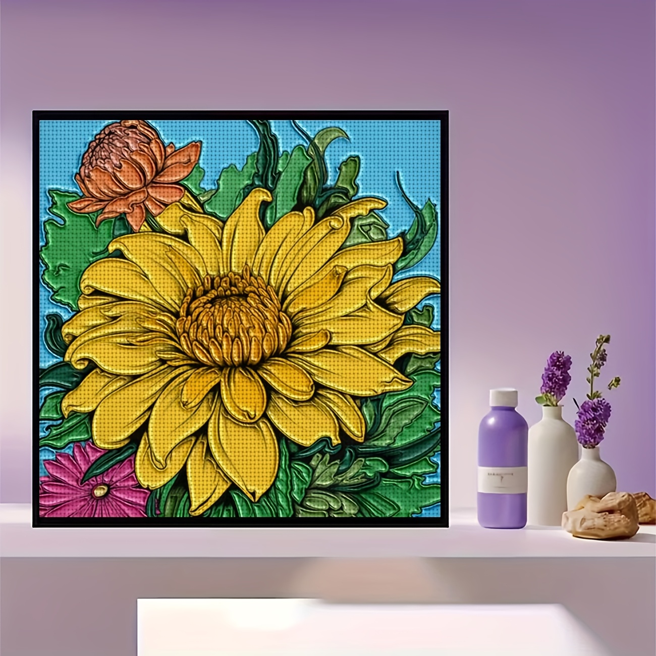 Colorful Floral Cross Stitch Kit, Frameless, Ideal for Beginners