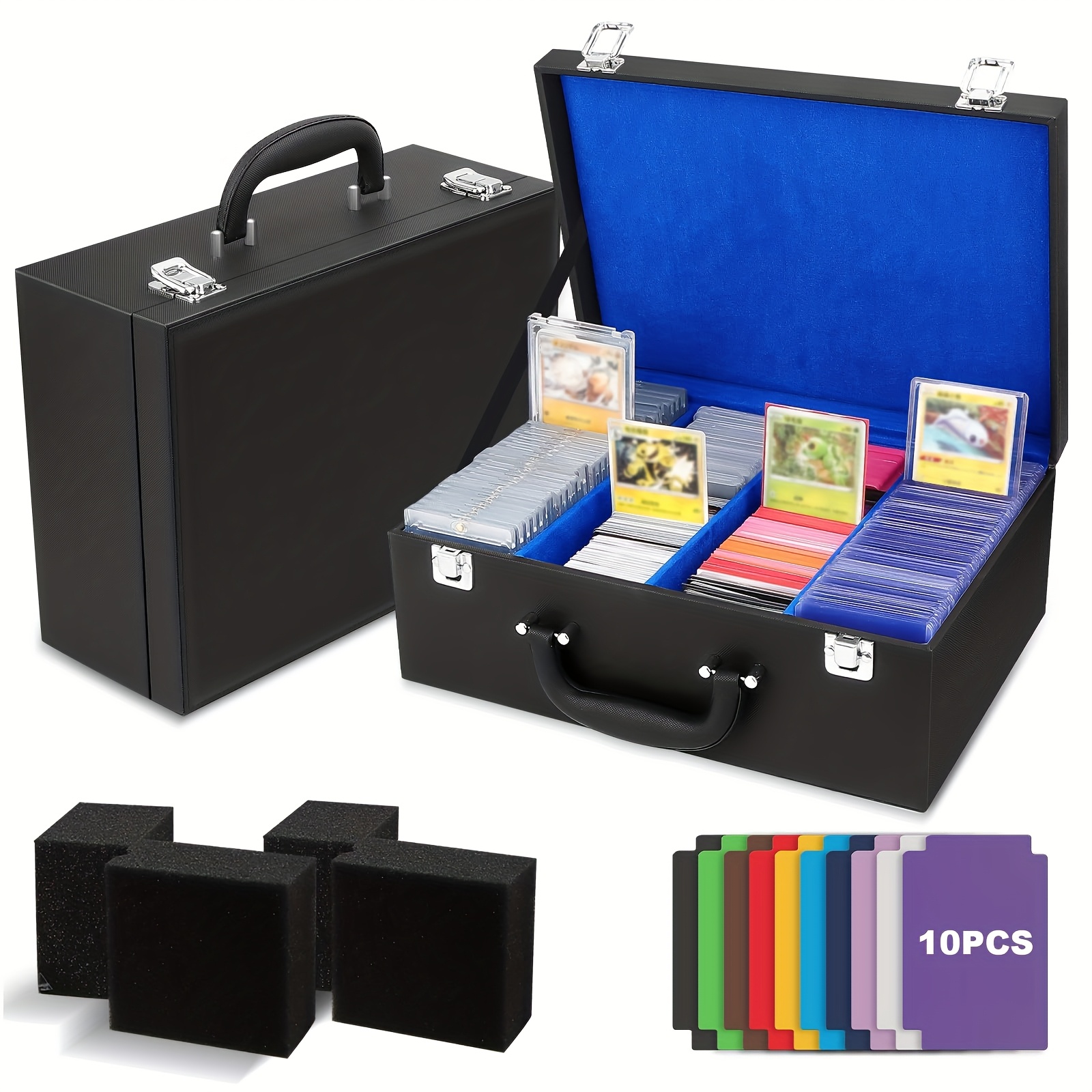 Premium PU Leather Trading Card Storage Box with 4 Foam Stoppers & 10 Colorful Dividers - Holds 35-Card, Magnetic Holders, Sports Cards, 3x4 Sleeves - Gray, Red, Blue, Green, Purple Premium PU Leather Trading Card Storage Box with 4 Foam Stoppers & 10 Colorful Dividers - Holds 35-Card, Magnetic Holders, Sports Cards, 3x4 Sleeves - Gray, Red, Blue, Green, Purple