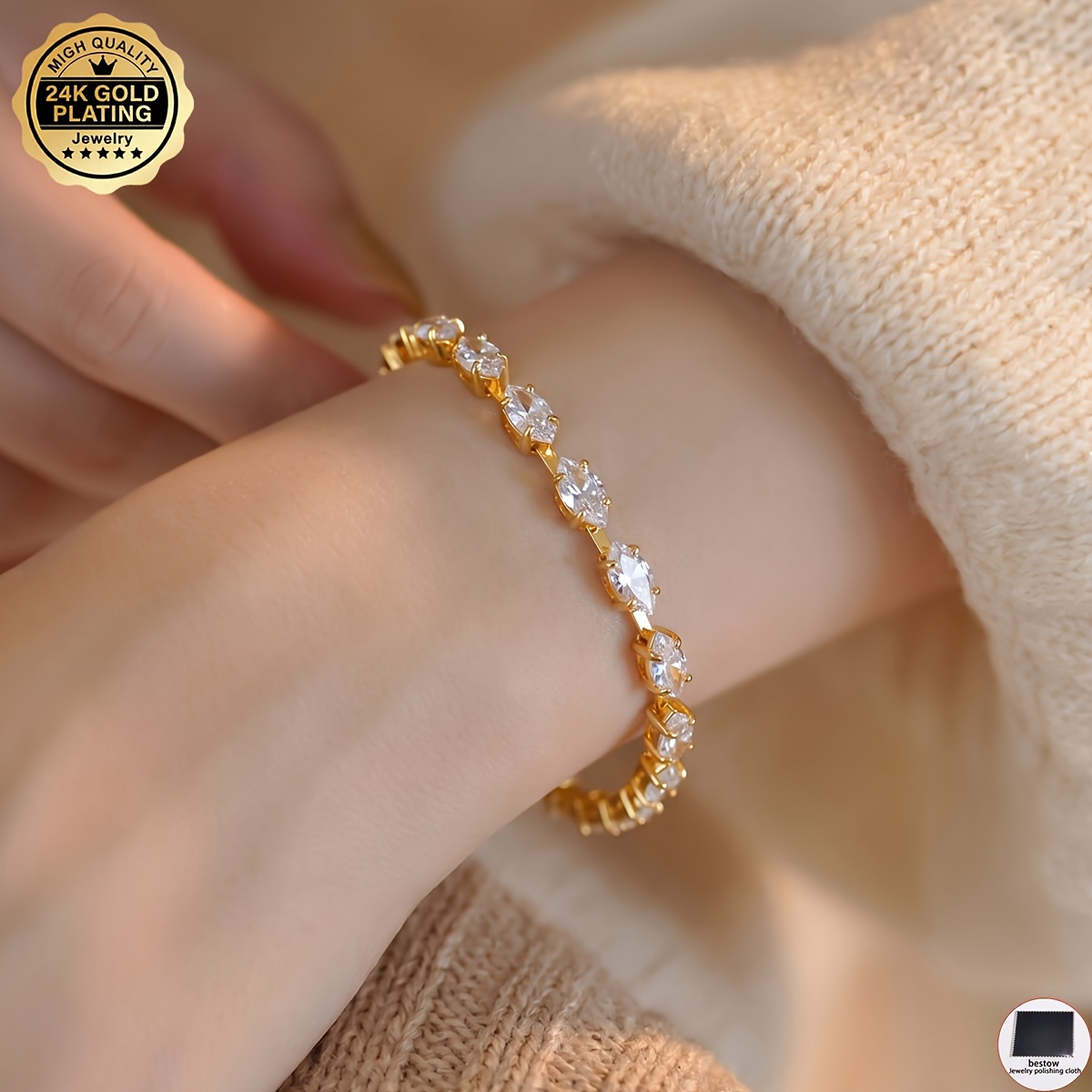 TEMU Bracelet de mode pour femmes, bracelet de luxe léger plaqué or 24 carats avec , haut de gamme et polyvalent, idéal pour les quotidiens et , pour