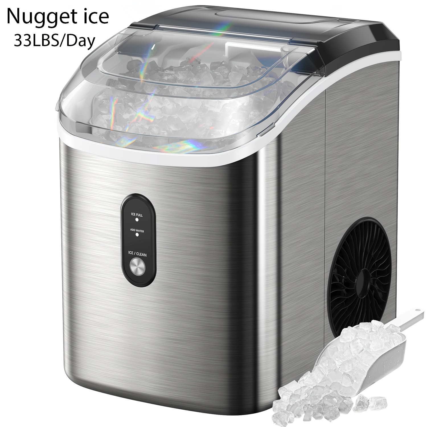35 Pound Golden Nugget Ice Machine And 26 Pound Bullet Ice Machine, Soft Chew Ice Crusher, Portable Pebble Ice Machine Desktop, Automatic Cleaning Portable Ice Machine with Basket And Spoon, One Click Operation for Home/kitchen/camping/RV Ice Machine