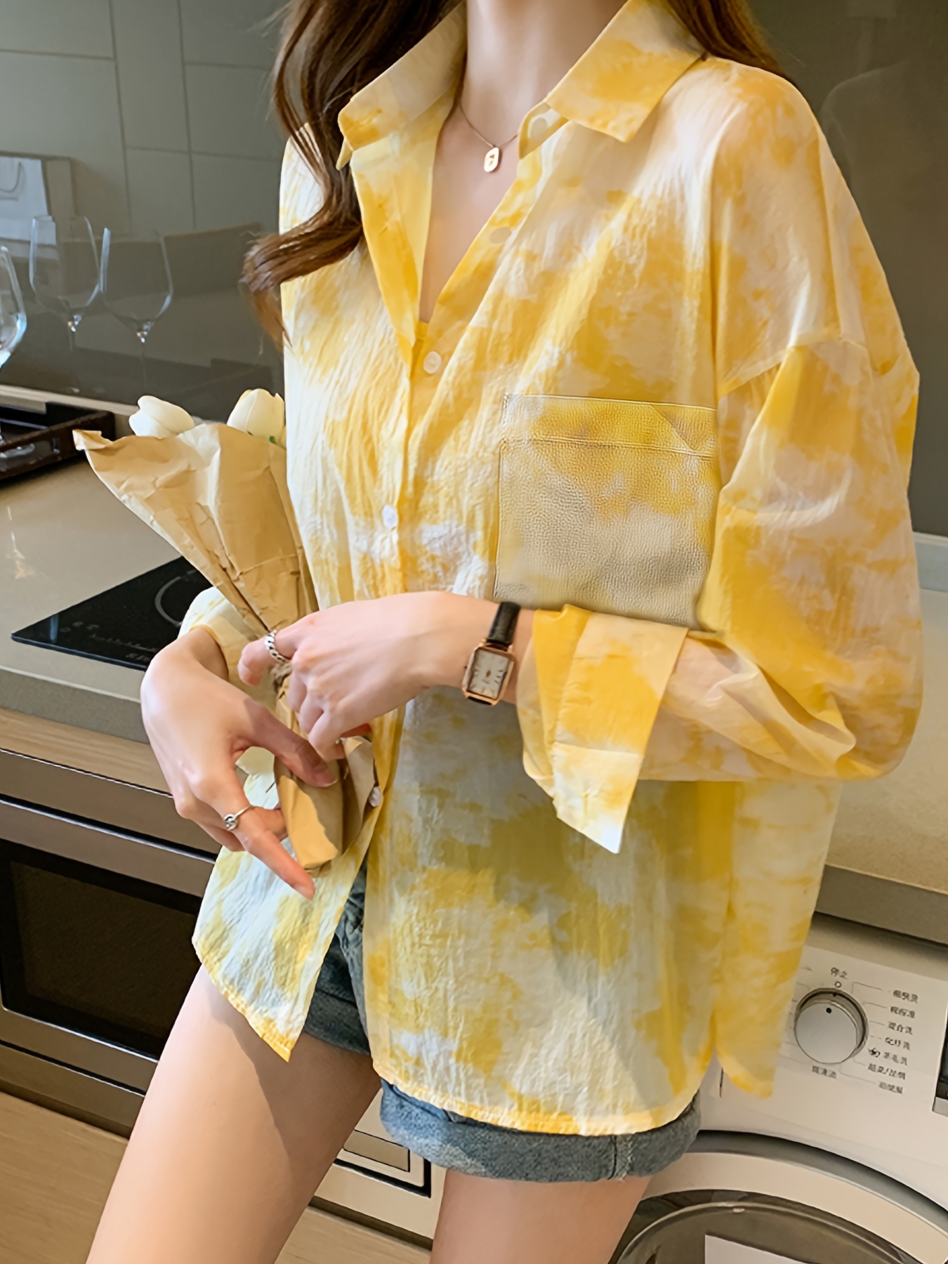 dames casual lange mouw knoopshirt met bloemenprint Temu Netherlands