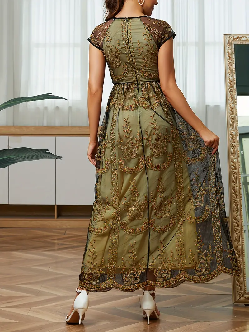 womens short sleeve v neck embroidered mesh lace long dress - Temu Mauritius womens short sleeve v neck embroidered mesh lace long dress - Temu Mauritius